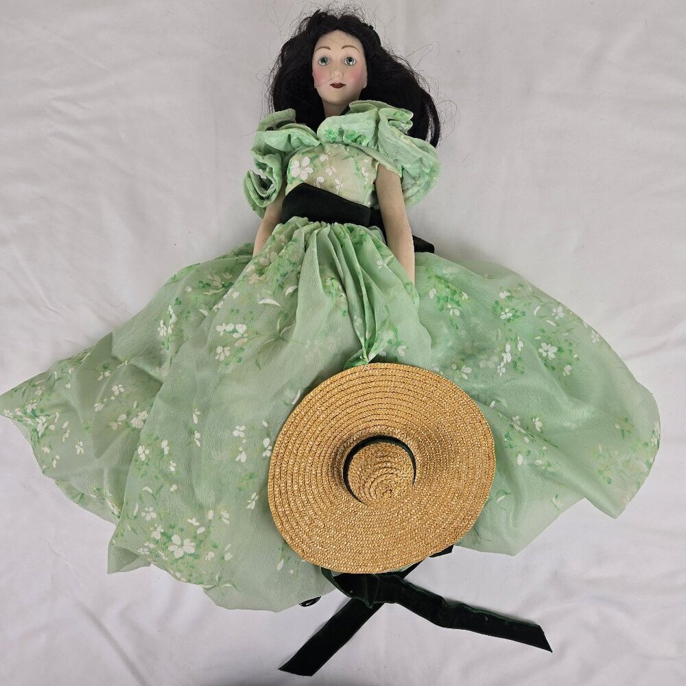 Franklin Mint Gone With The Wind Scarlett O'Hara Doll Green Dress Hat Porcelain